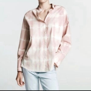 Nwt Zara women Tie Dye cotton Button Down Long-Sleeve Shirt M